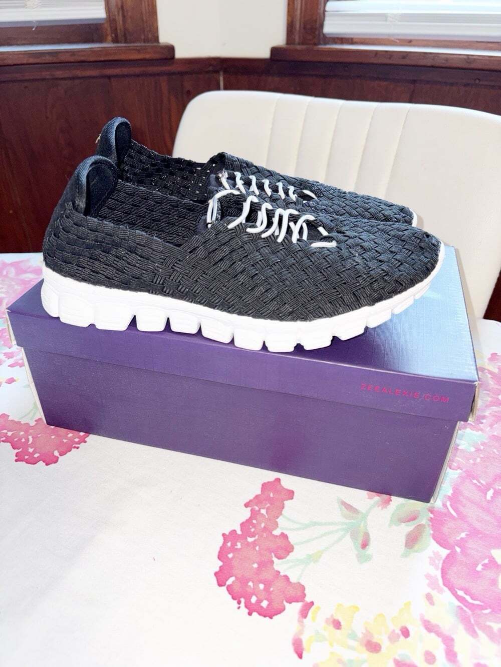 ZEE ALEXIS Women's Danielle Black Metallic/White Bottom Woven Sneaker